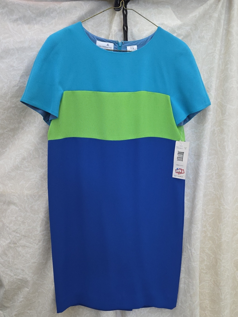NWT Vintagw Liz Claiborne Colorblock Shift Dress in Teal, Lime & Royal Blue
